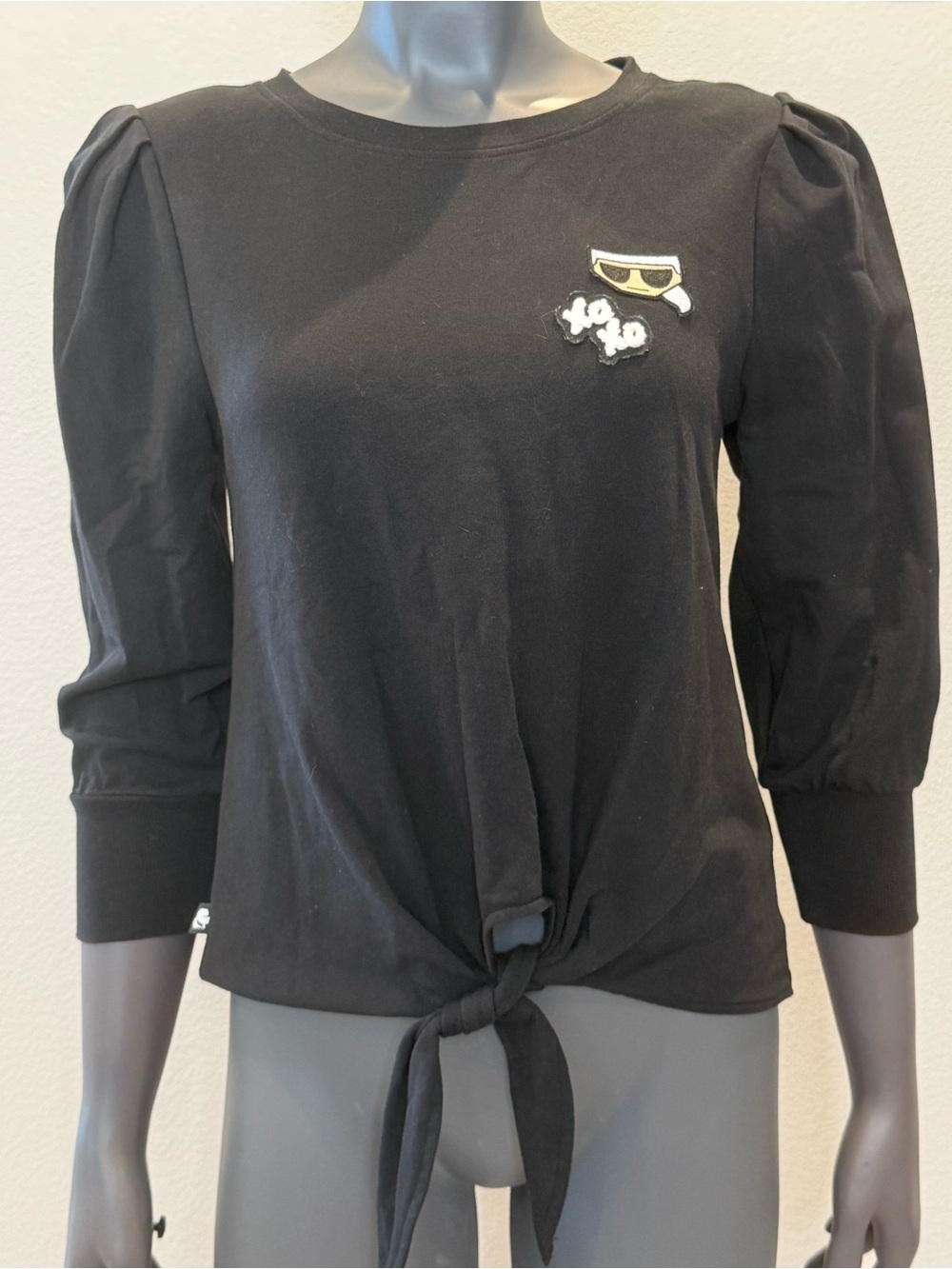 Karl Lagerfeld Paris Karl Emoji Knot Front Knit Top Black Womens size XXS